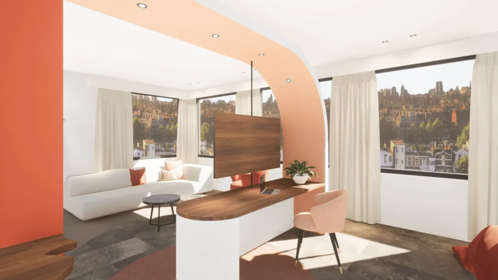 Projectinrichting hotel kamer bank