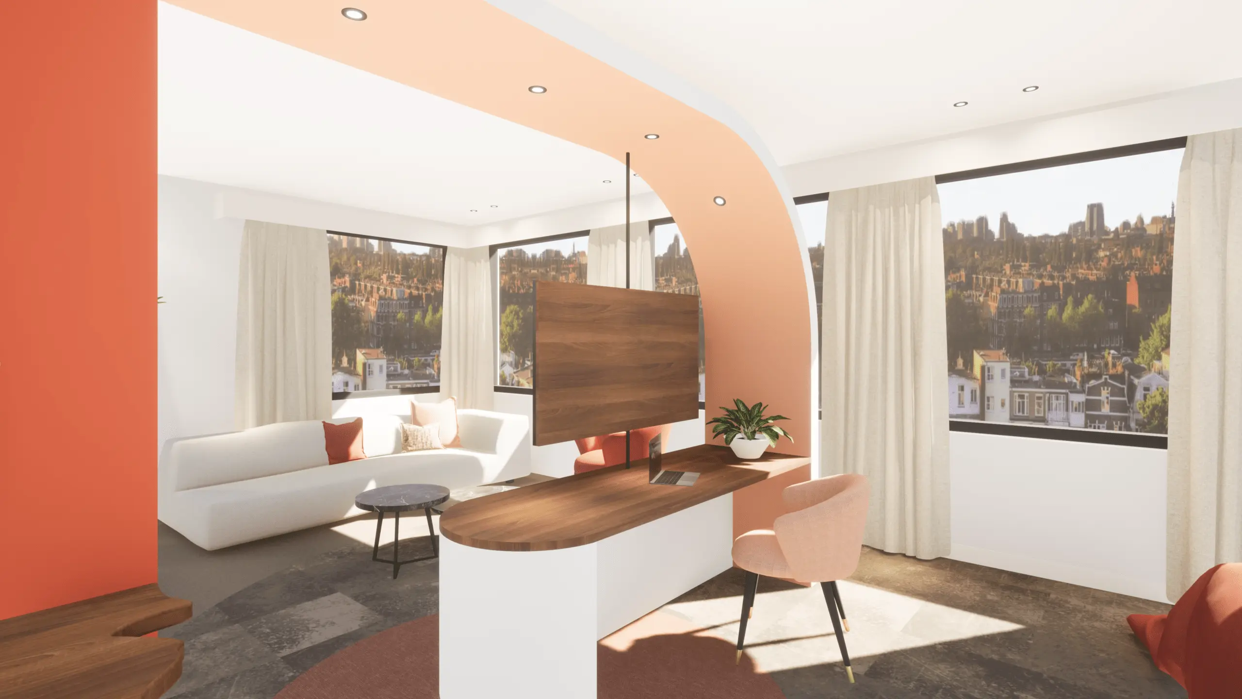 Projectinrichting hotel kamer bank